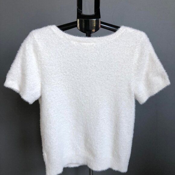 Maeve by Anthropology Rona Eyelash Deep Scoop Neck Sweater in Ivory Sz Large - Picture 3 of 9